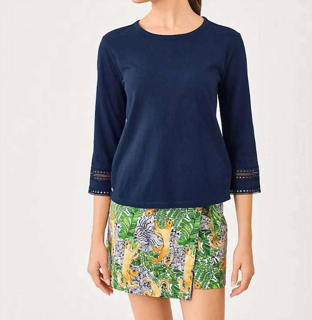 NEW LILLY PULITZER clairmont trimmed knit top in low tide navy